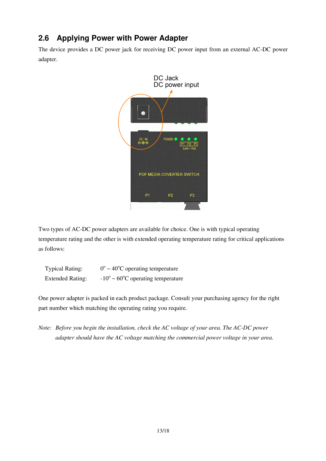 KTI Networks KCD-303P-A2, KCD-303P-A1, KCD-303P-B1, KCD-303P-B2 manual Applying Power with Power Adapter 