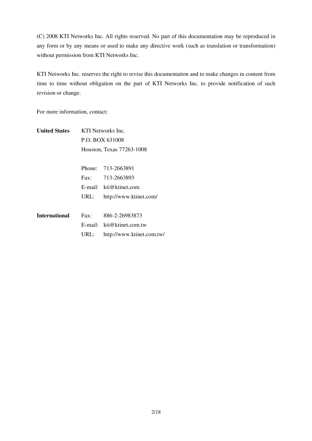 KTI Networks KCD-303P-B1, KCD-303P-A1, KCD-303P-A2, KCD-303P-B2 manual United States, International 