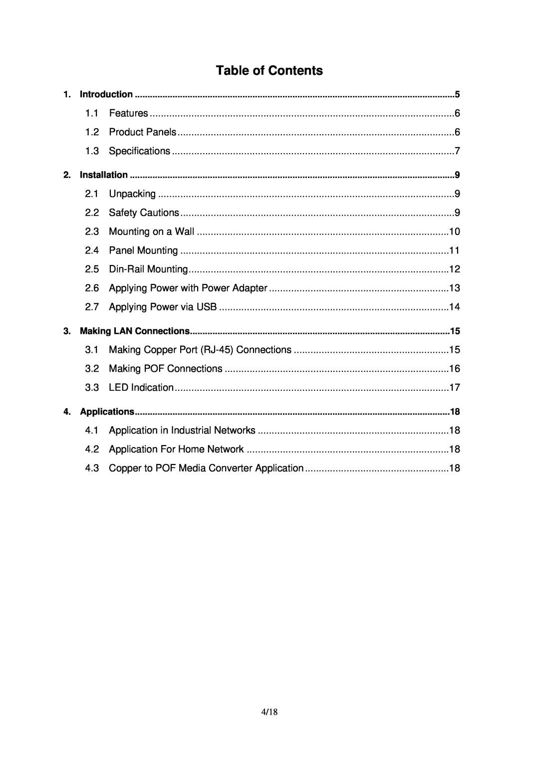 KTI Networks KCD-303P-A1, KCD-303P-A2, KCD-303P-B1, KCD-303P-B2 manual Table of Contents 