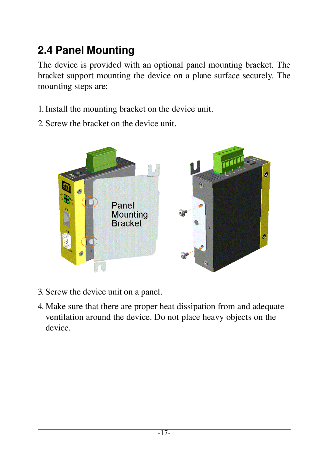 KTI Networks KCD-400 Series manual Panel Mounting 