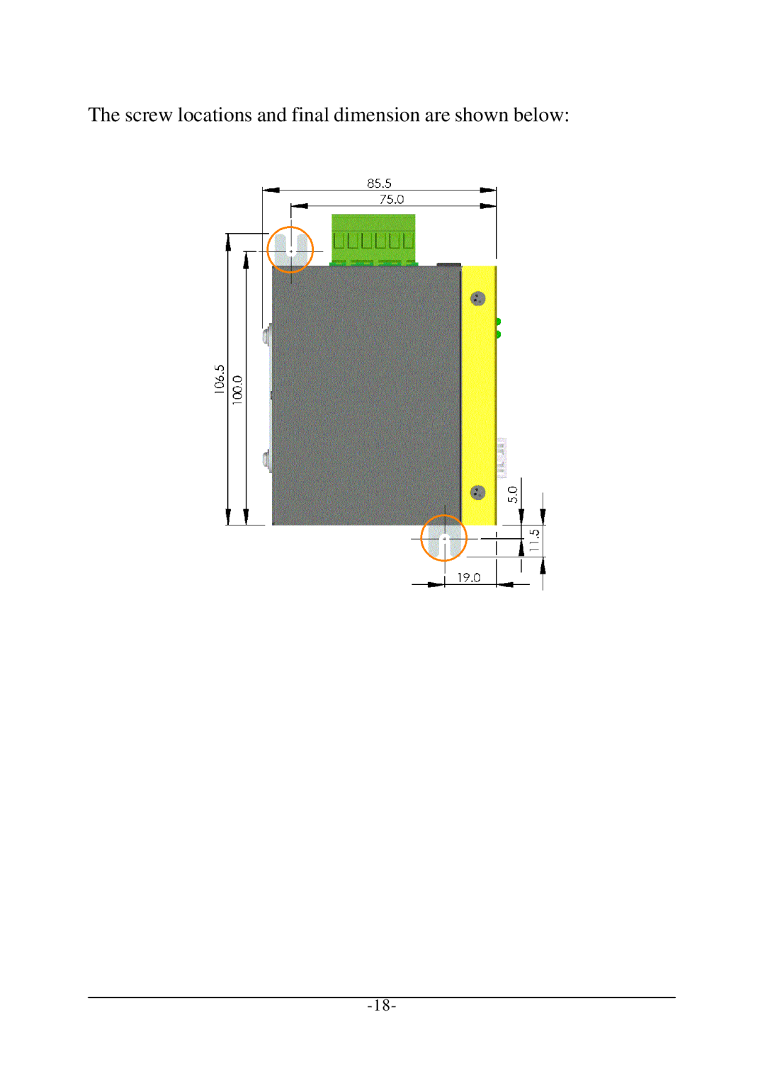 KTI Networks KCD-400 Series manual Screw locations and final dimension are shown below 