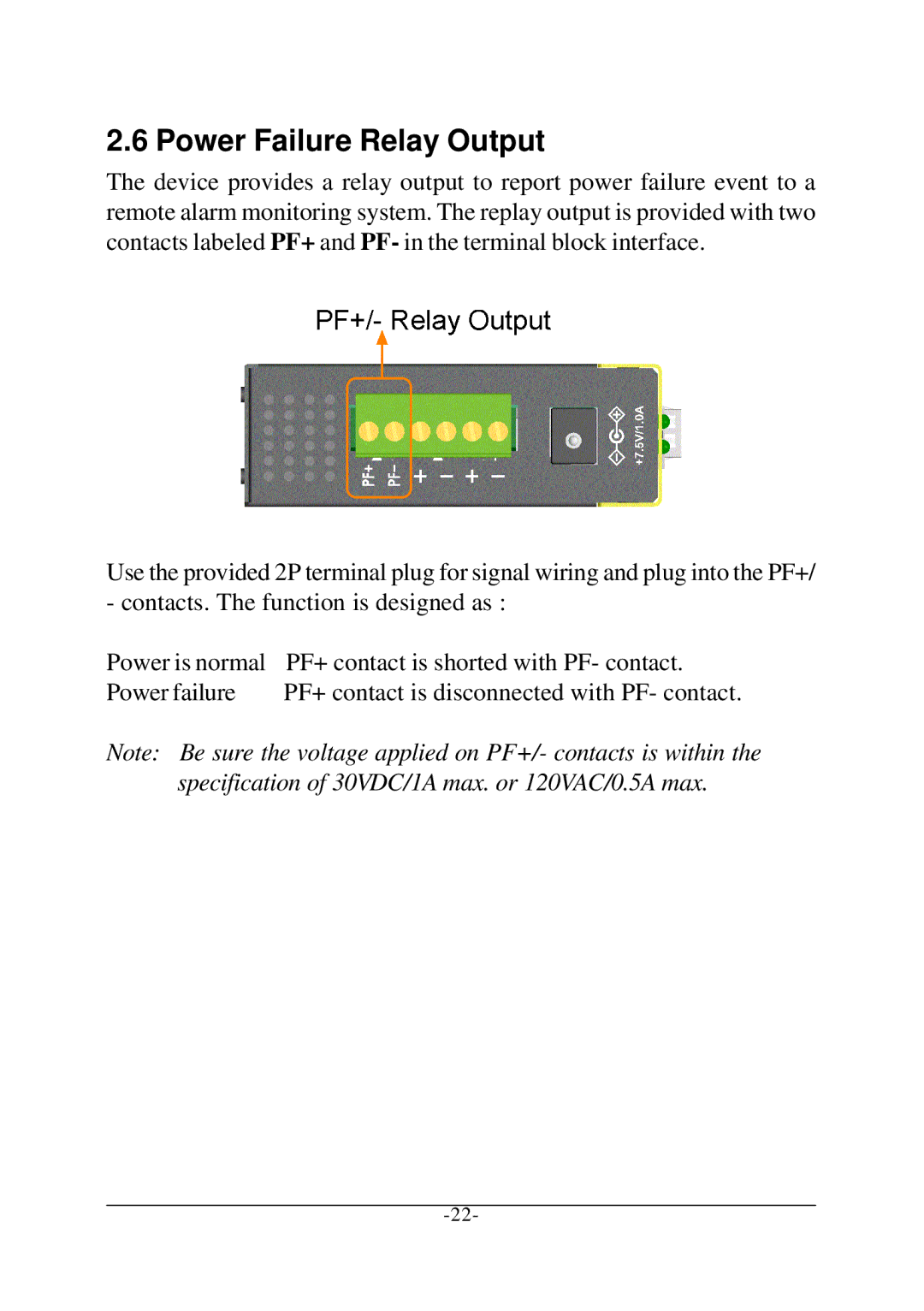 KTI Networks KCD-400 Series manual Power Failure Relay Output 