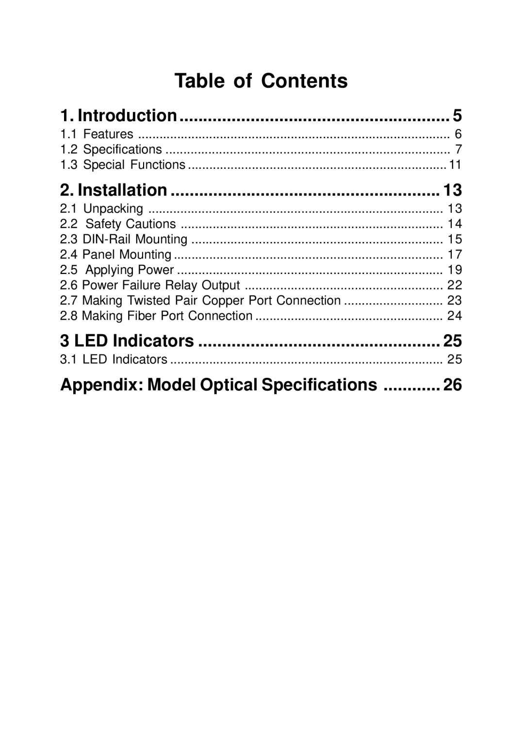 KTI Networks KCD-400 Series manual Table of Contents 