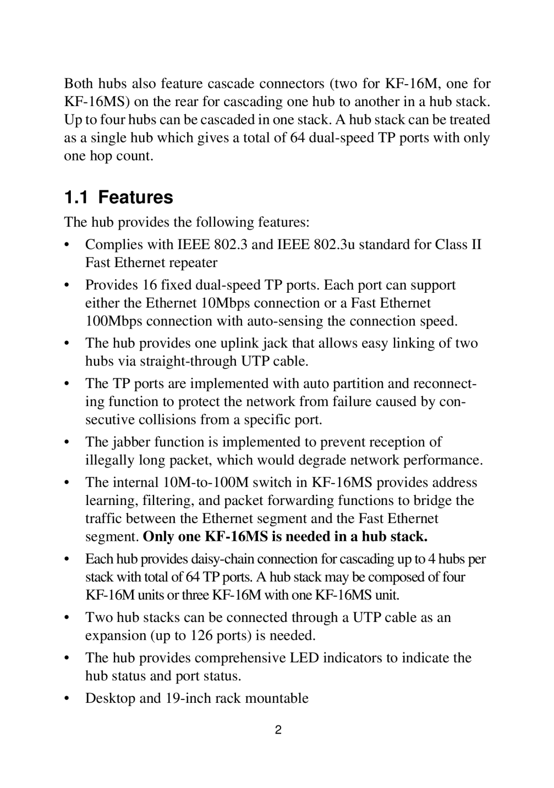 KTI Networks KF-16MS manual Features 