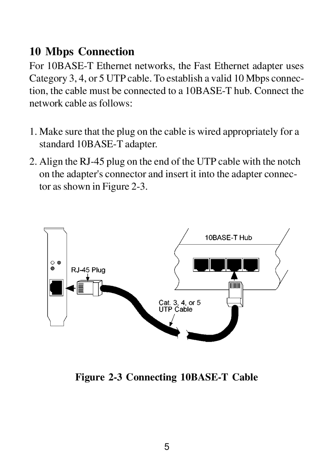 KTI Networks KF223TX, KF230TX manual Mbps Connection, Connecting 10BASE-T Cable 