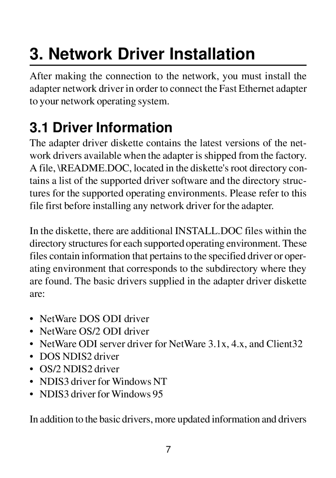 KTI Networks KF223TX, KF230TX manual Network Driver Installation, Driver Information 