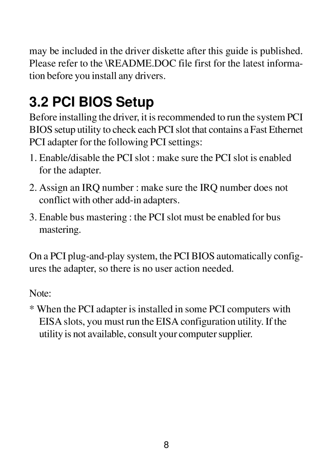 KTI Networks KF230TX, KF223TX manual PCI Bios Setup 