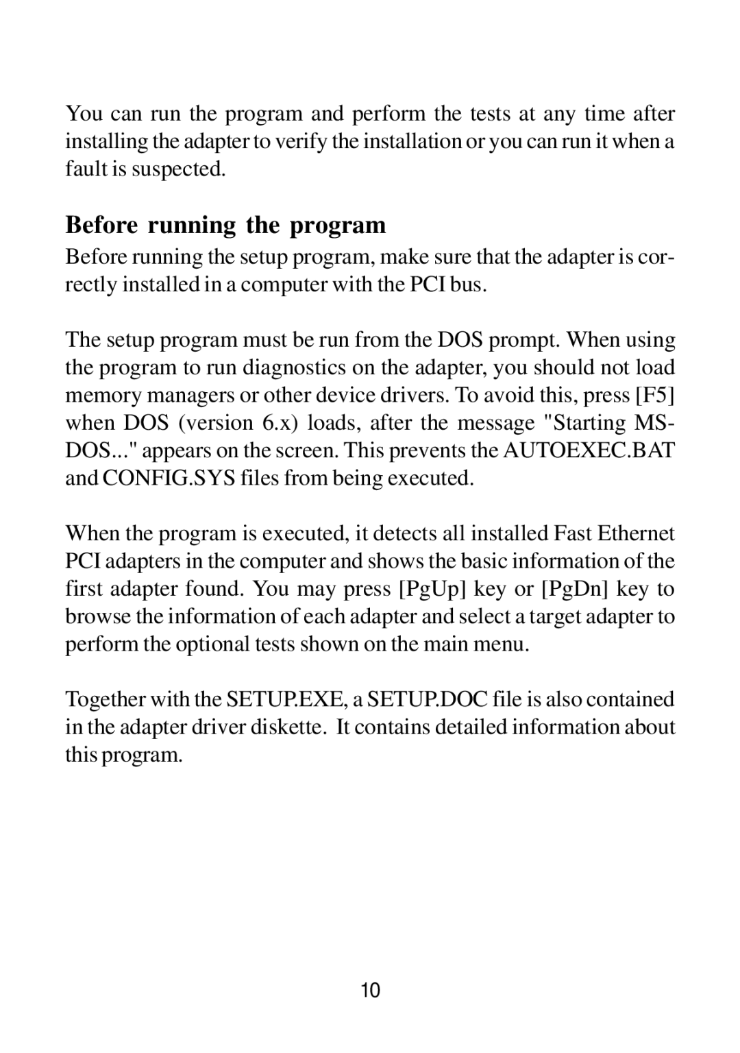 KTI Networks KF230TX, KF223TX manual Before running the program 