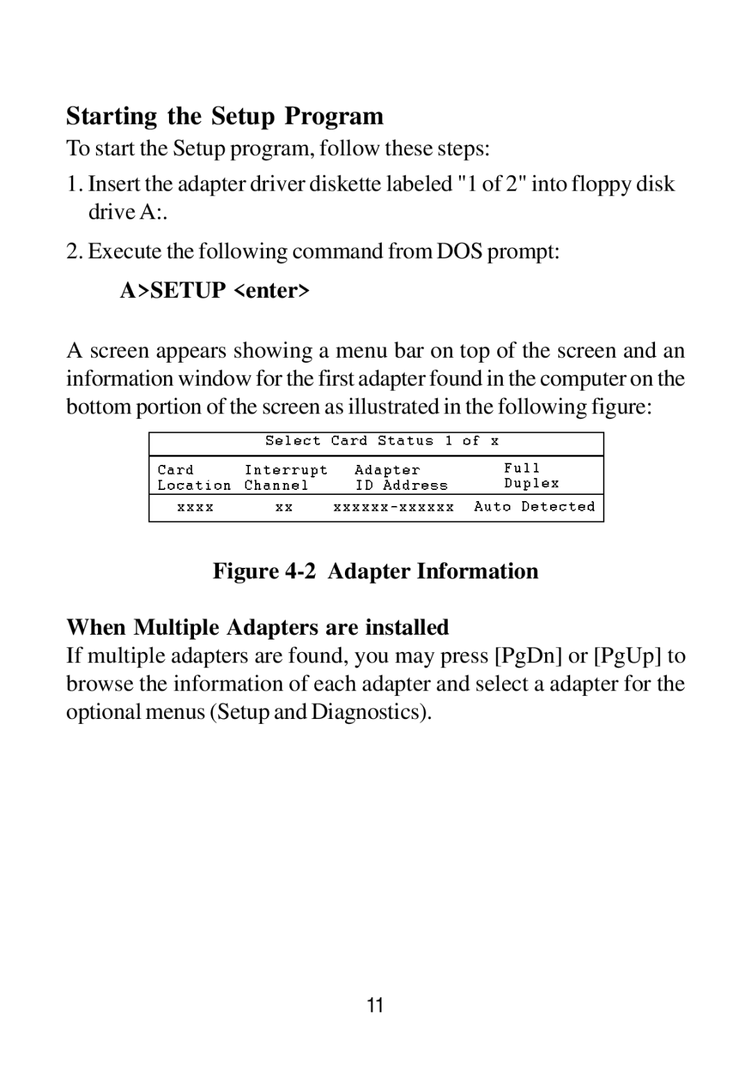 KTI Networks KF223TX, KF230TX manual Starting the Setup Program, Asetup enter 