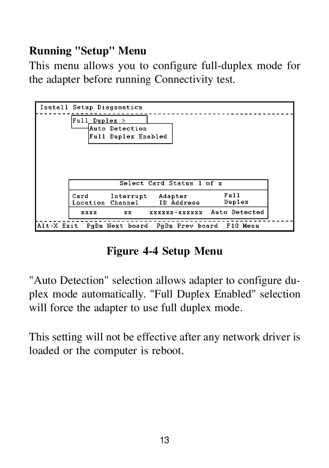 KTI Networks KF223TX, KF230TX manual Running Setup Menu 