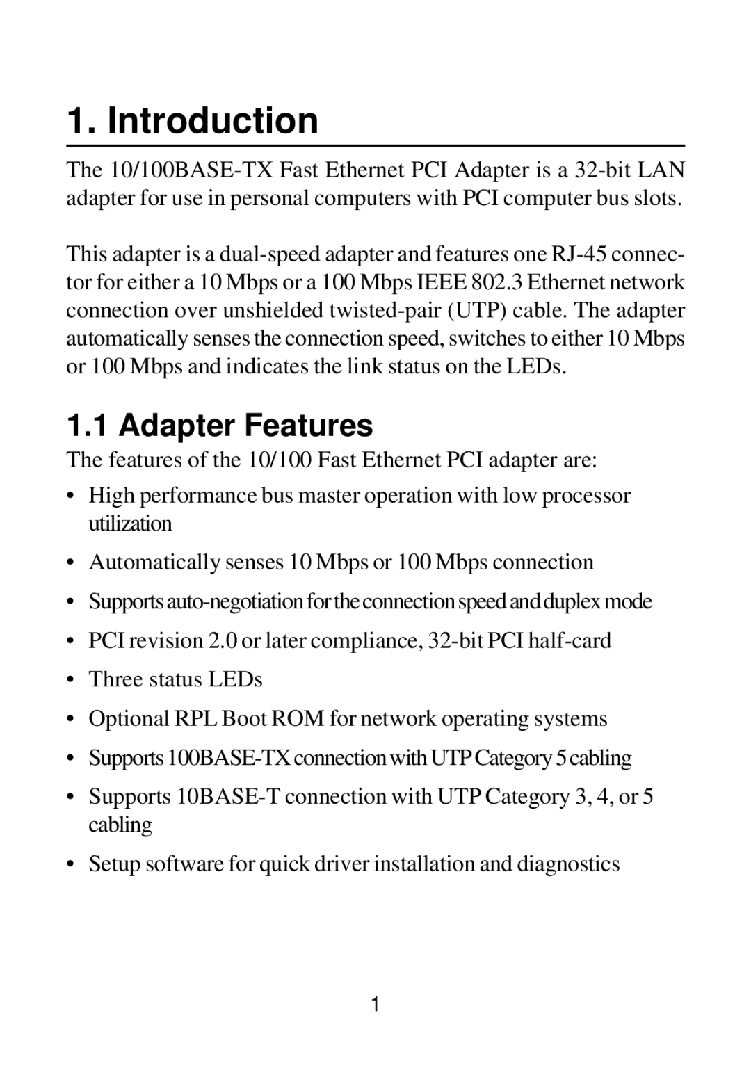 KTI Networks KF223TX, KF230TX manual Introduction, Adapter Features 