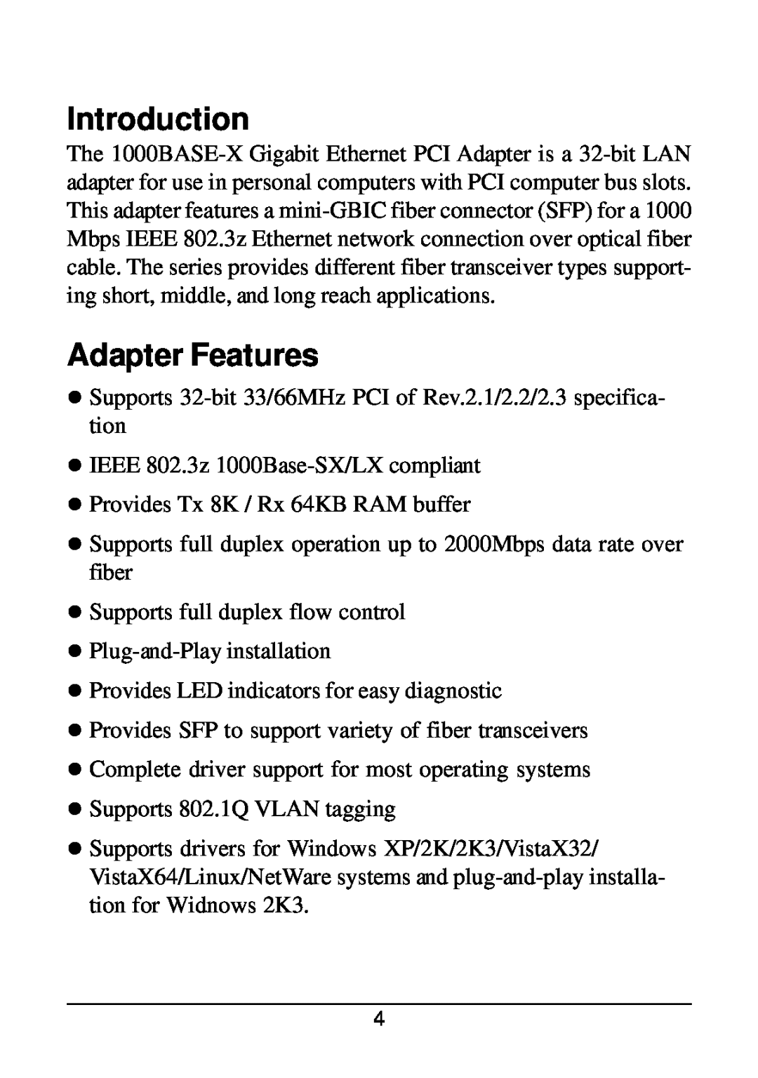 KTI Networks KG-500F manual Introduction, Adapter Features 