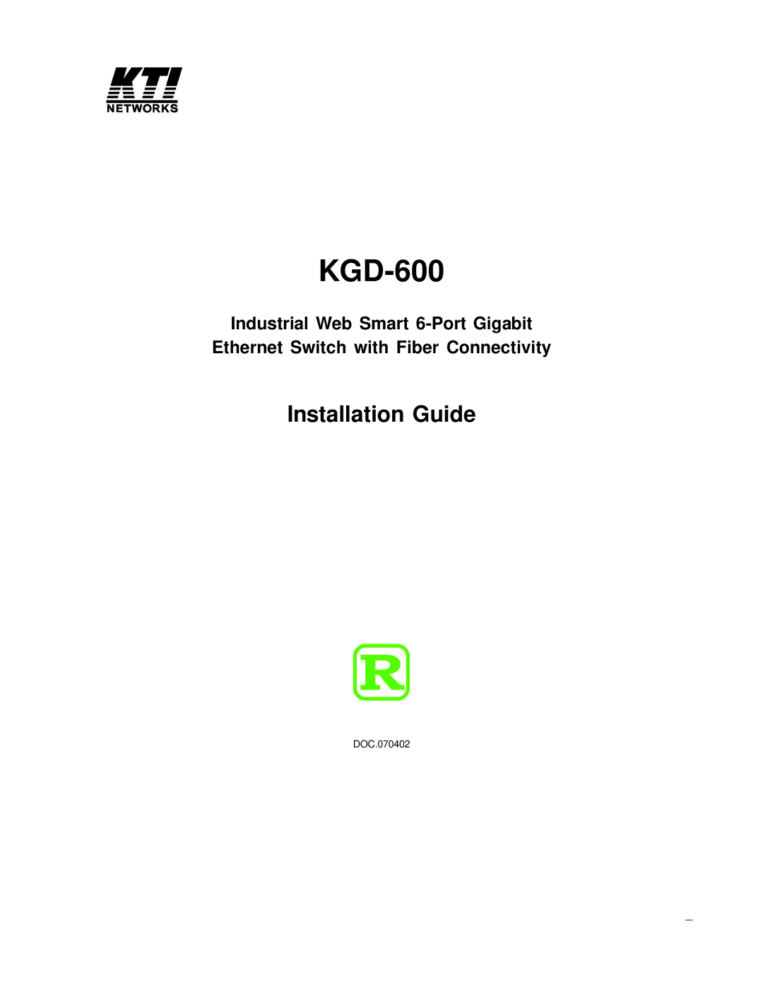 KTI Networks KGD-600 manual 