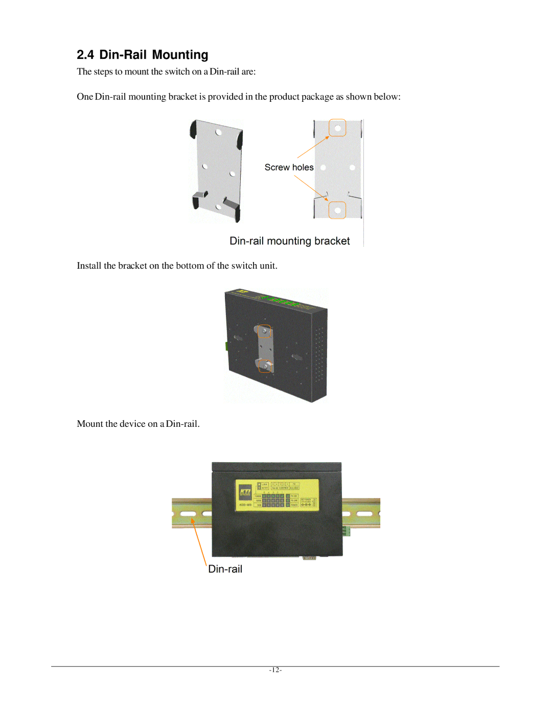 KTI Networks KGD-600 manual Din-Rail Mounting 