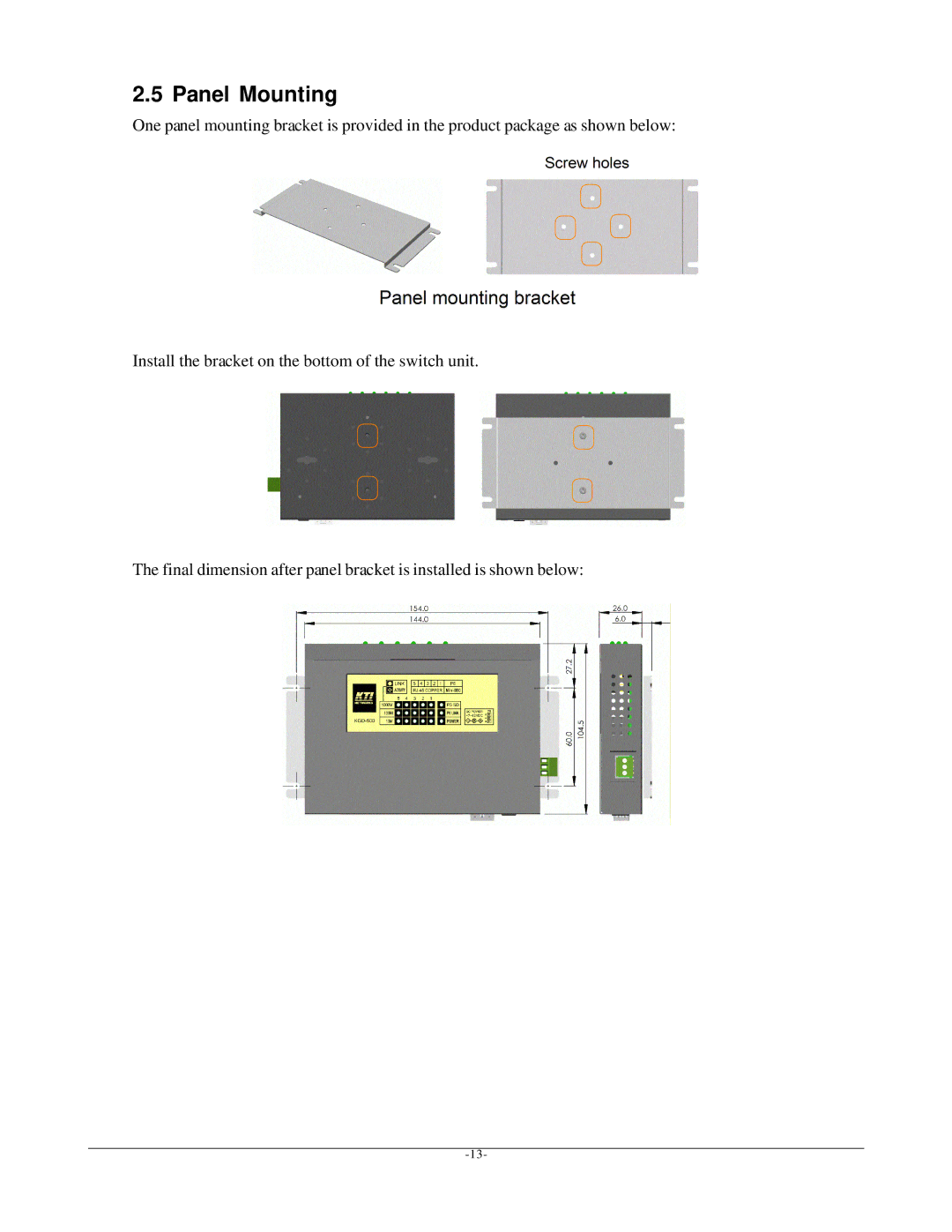 KTI Networks KGD-600 manual Panel Mounting 