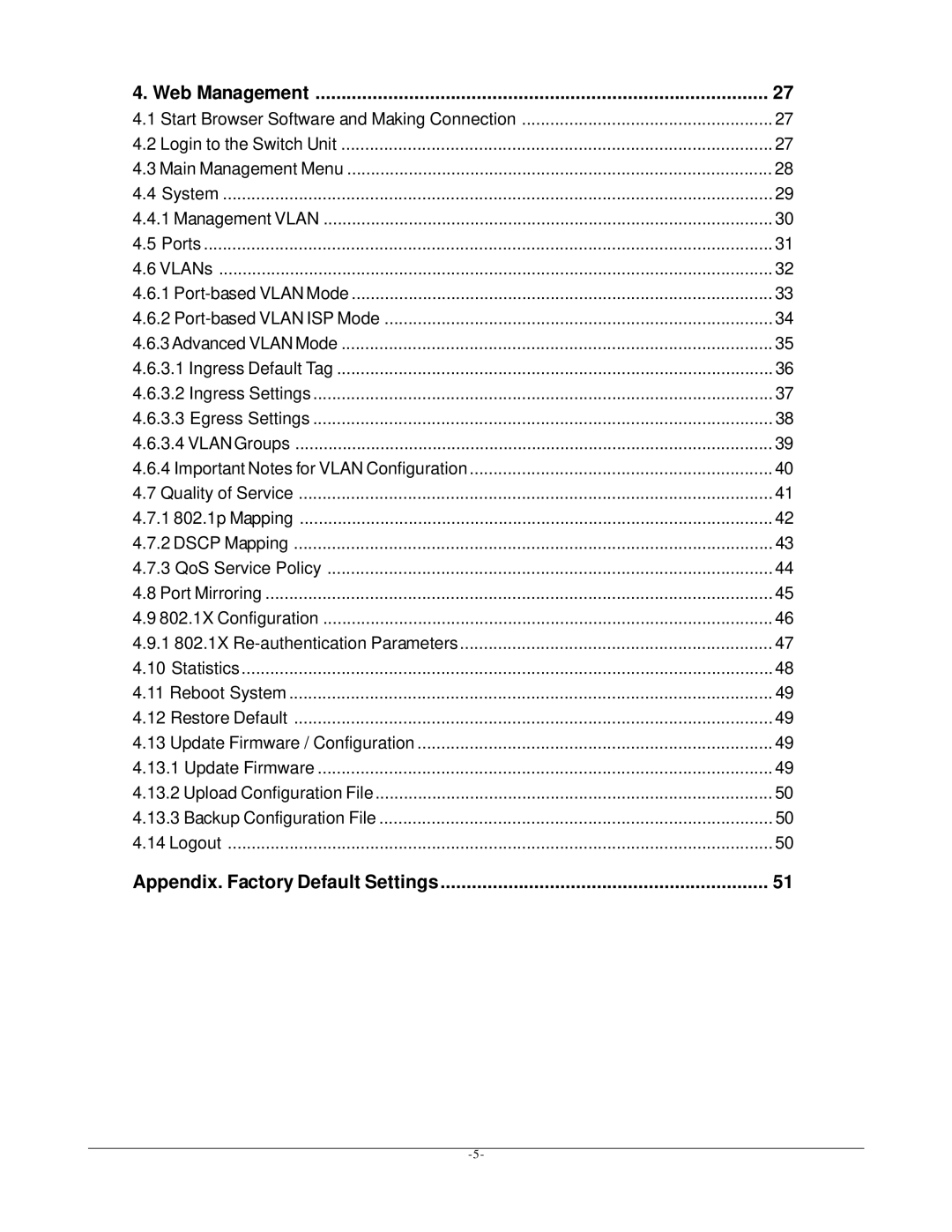 KTI Networks KGD-600 manual Appendix. Factory Default Settings 