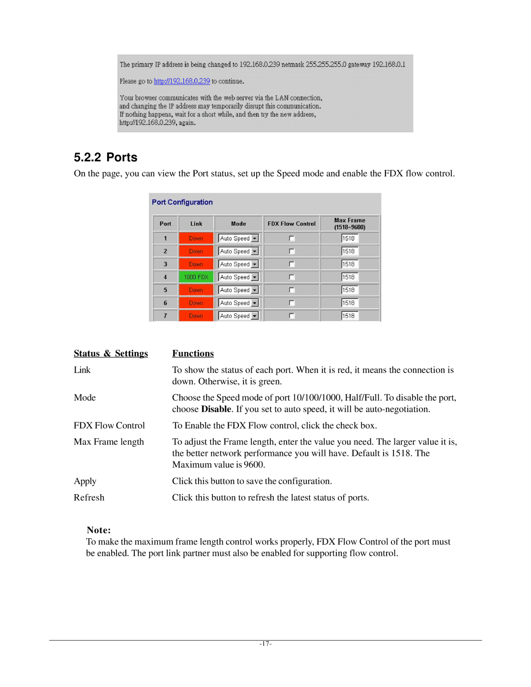 KTI Networks kgs-1601 manual Ports, Status & Settings Functions, Better network performance you will have. Default is 1518 