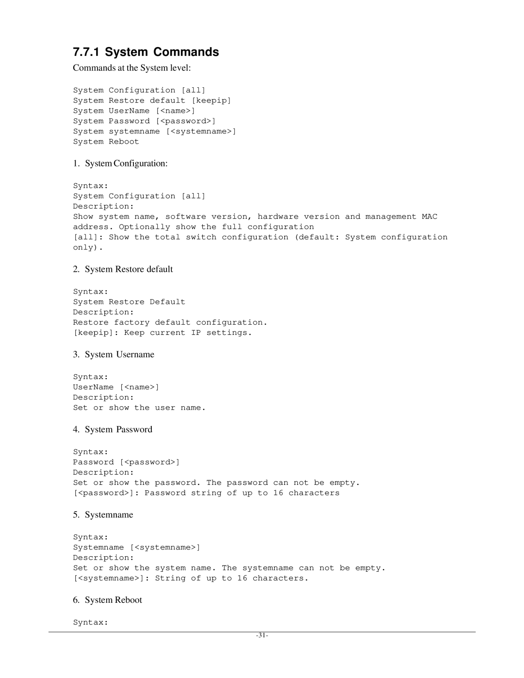 KTI Networks kgs-1601 manual System Commands 