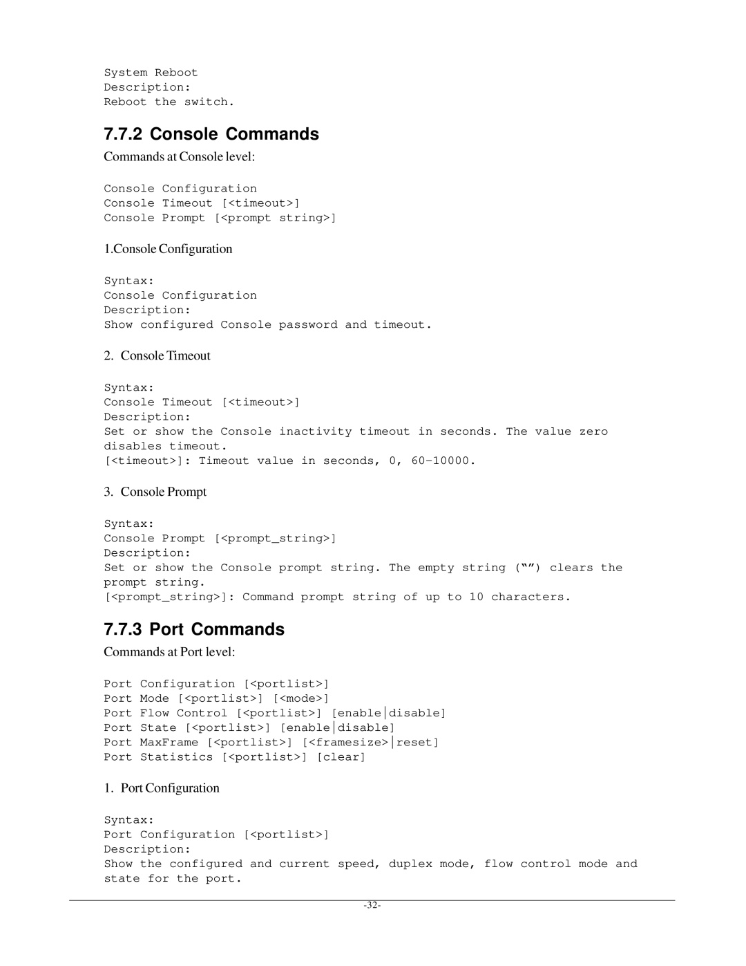 KTI Networks kgs-1601 manual Console Commands, Port Commands 