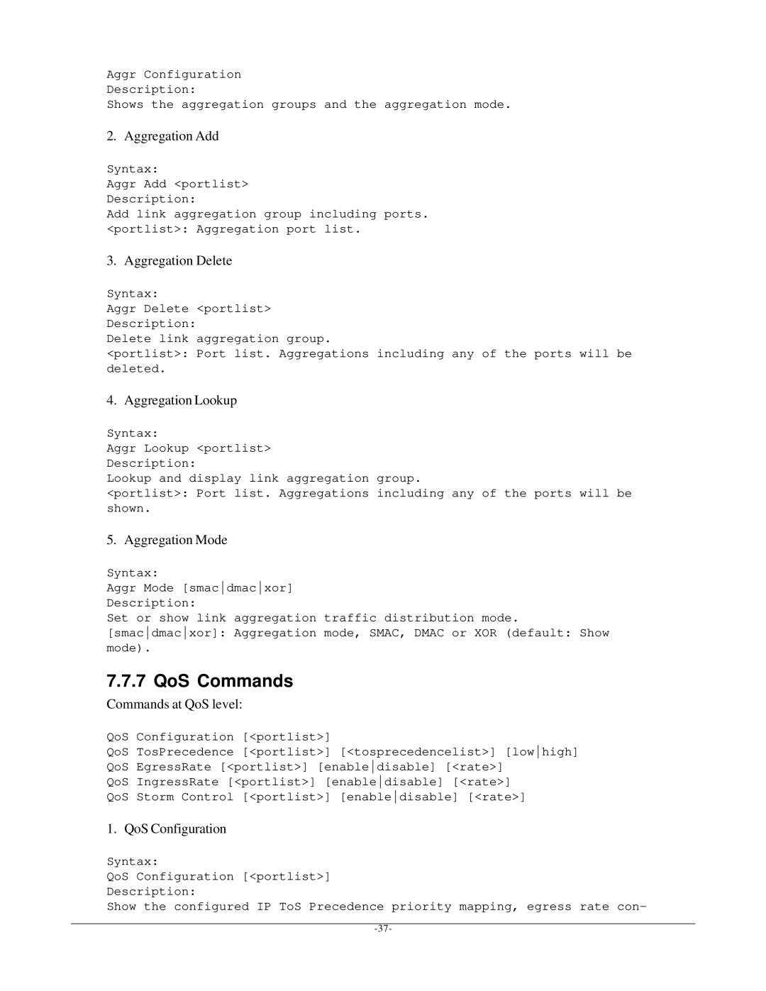 KTI Networks kgs-1601 manual QoS Commands 