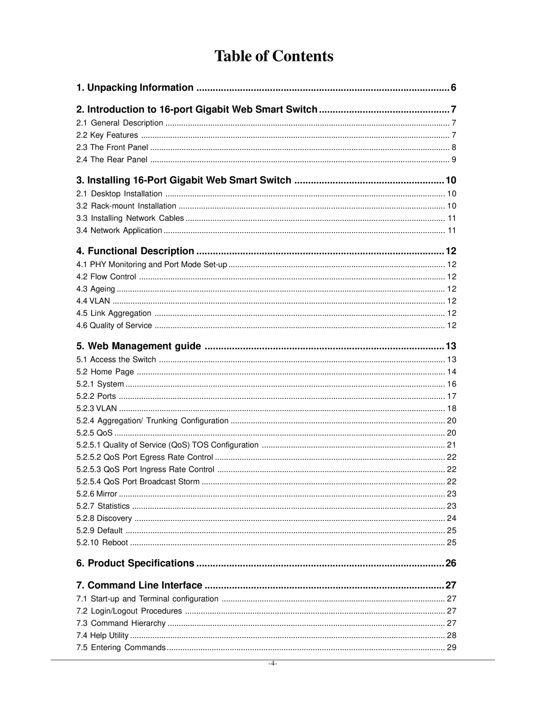 KTI Networks kgs-1601 manual Table of Contents 