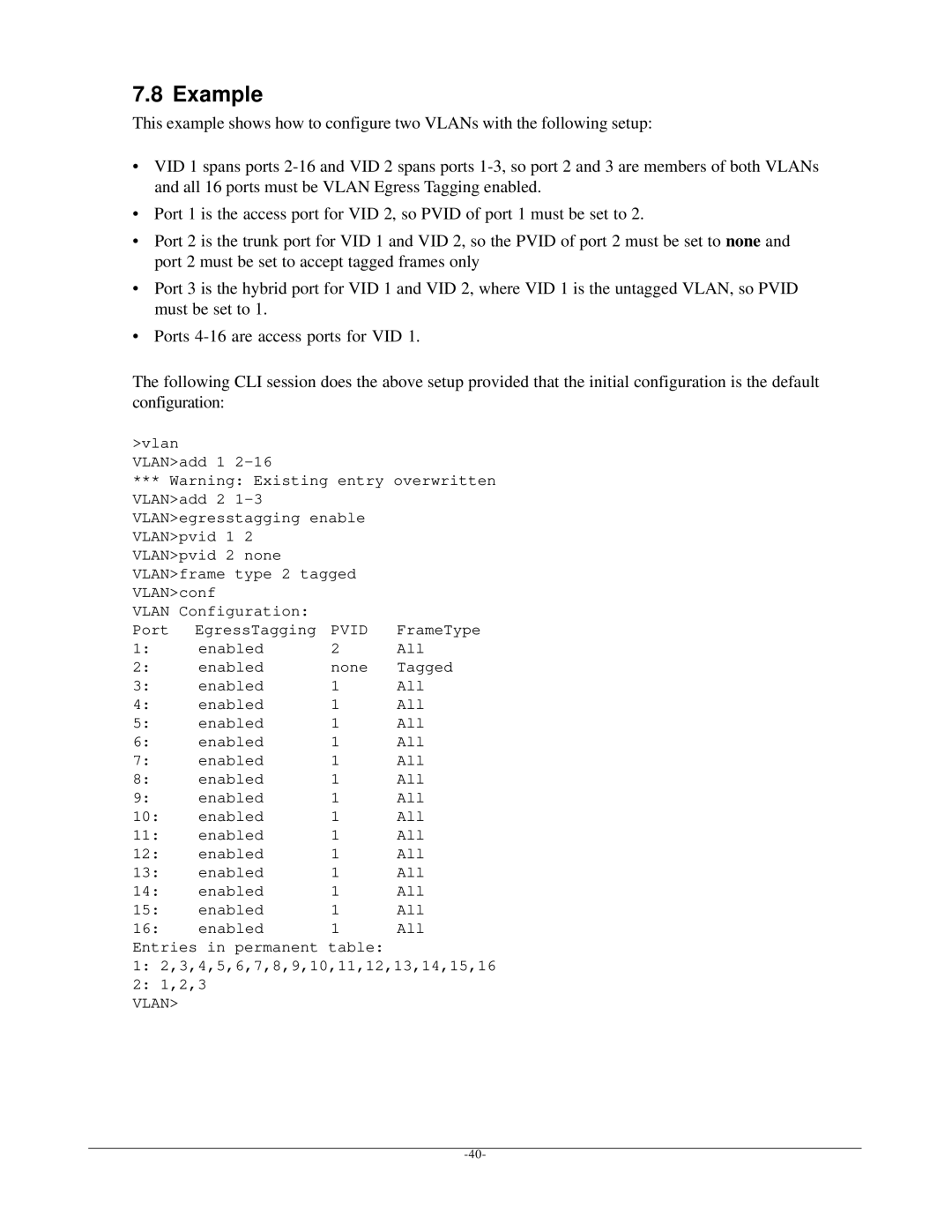 KTI Networks kgs-1601 manual Example, Pvid 