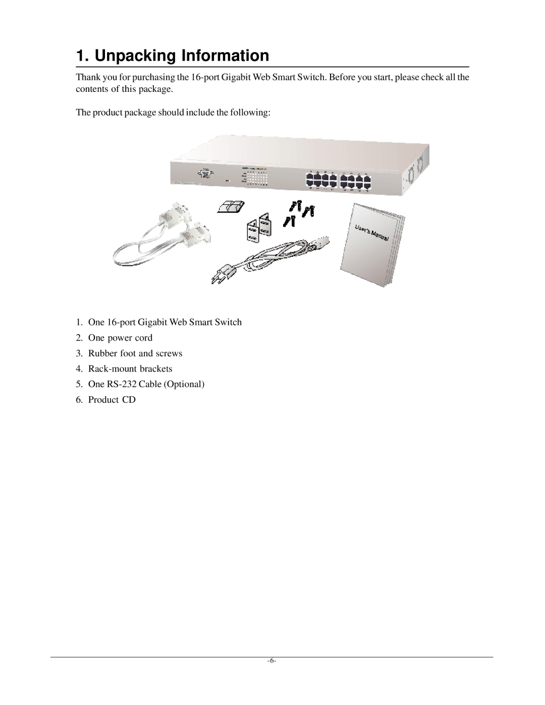 KTI Networks kgs-1601 manual Unpacking Information 