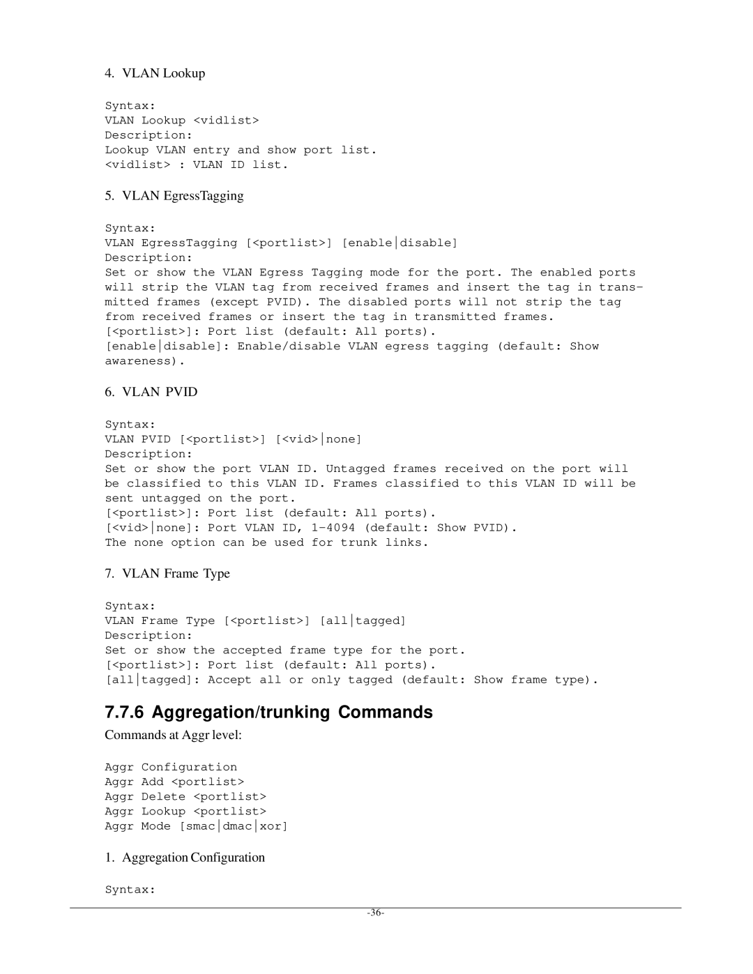 KTI Networks KGS-2401 manual Aggregation/trunking Commands 