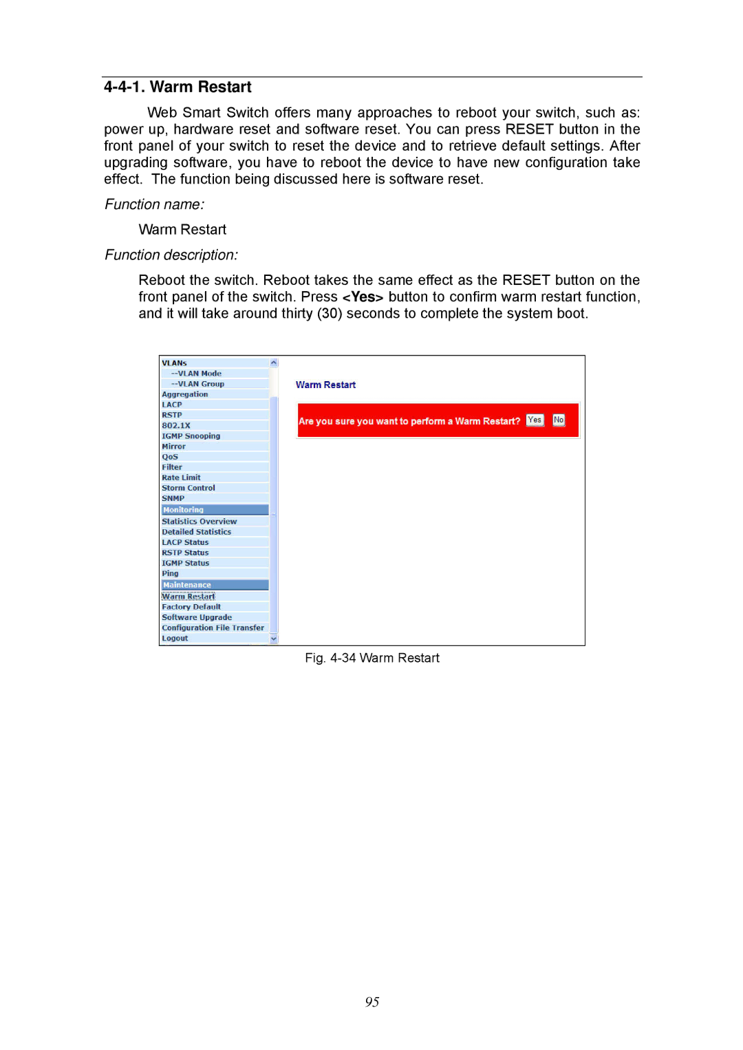 KTI Networks KGS-2404 manual Warm Restart 