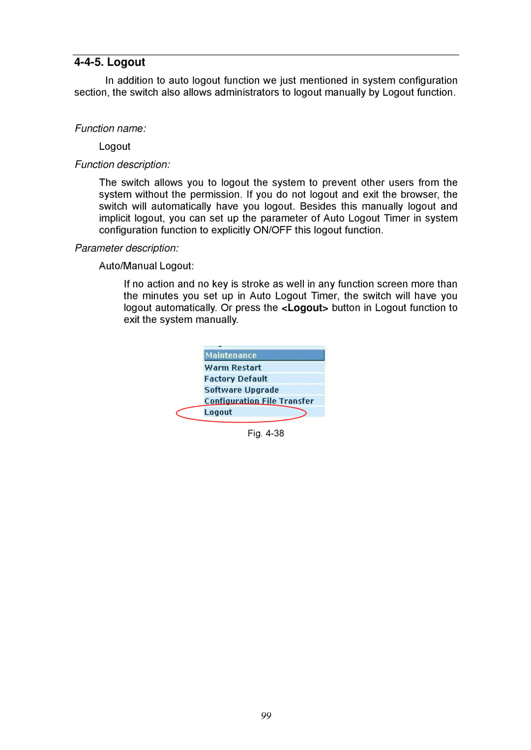 KTI Networks KGS-2404 manual Logout 