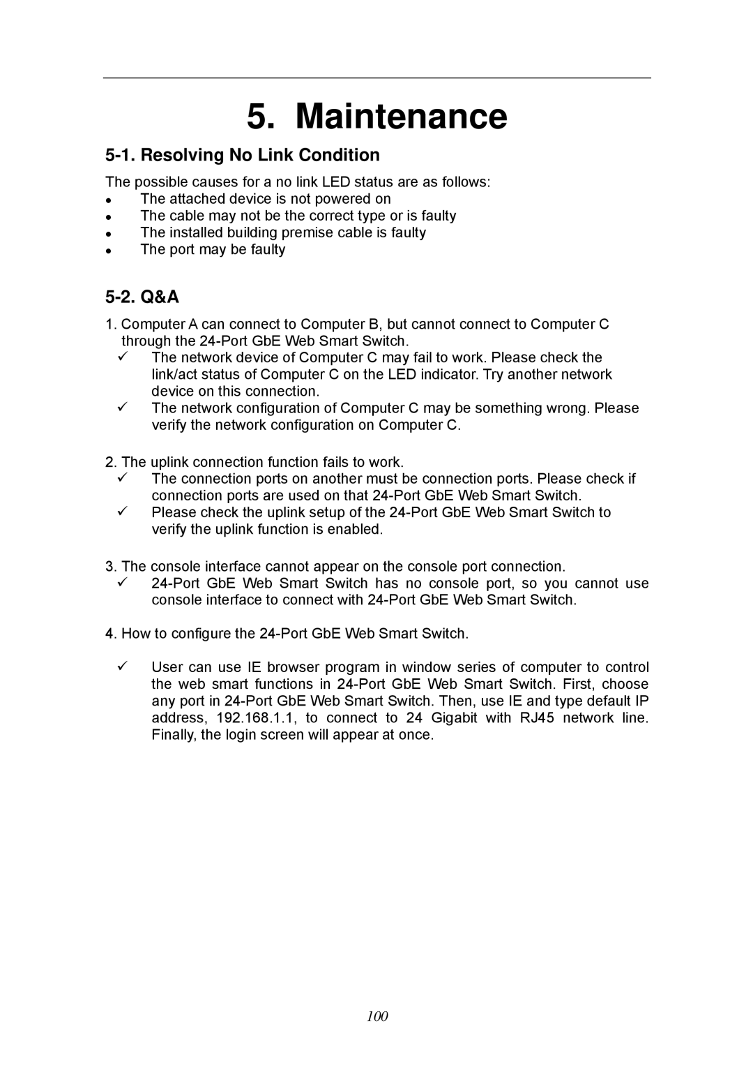 KTI Networks KGS-2404 manual Resolving No Link Condition, Q&A 