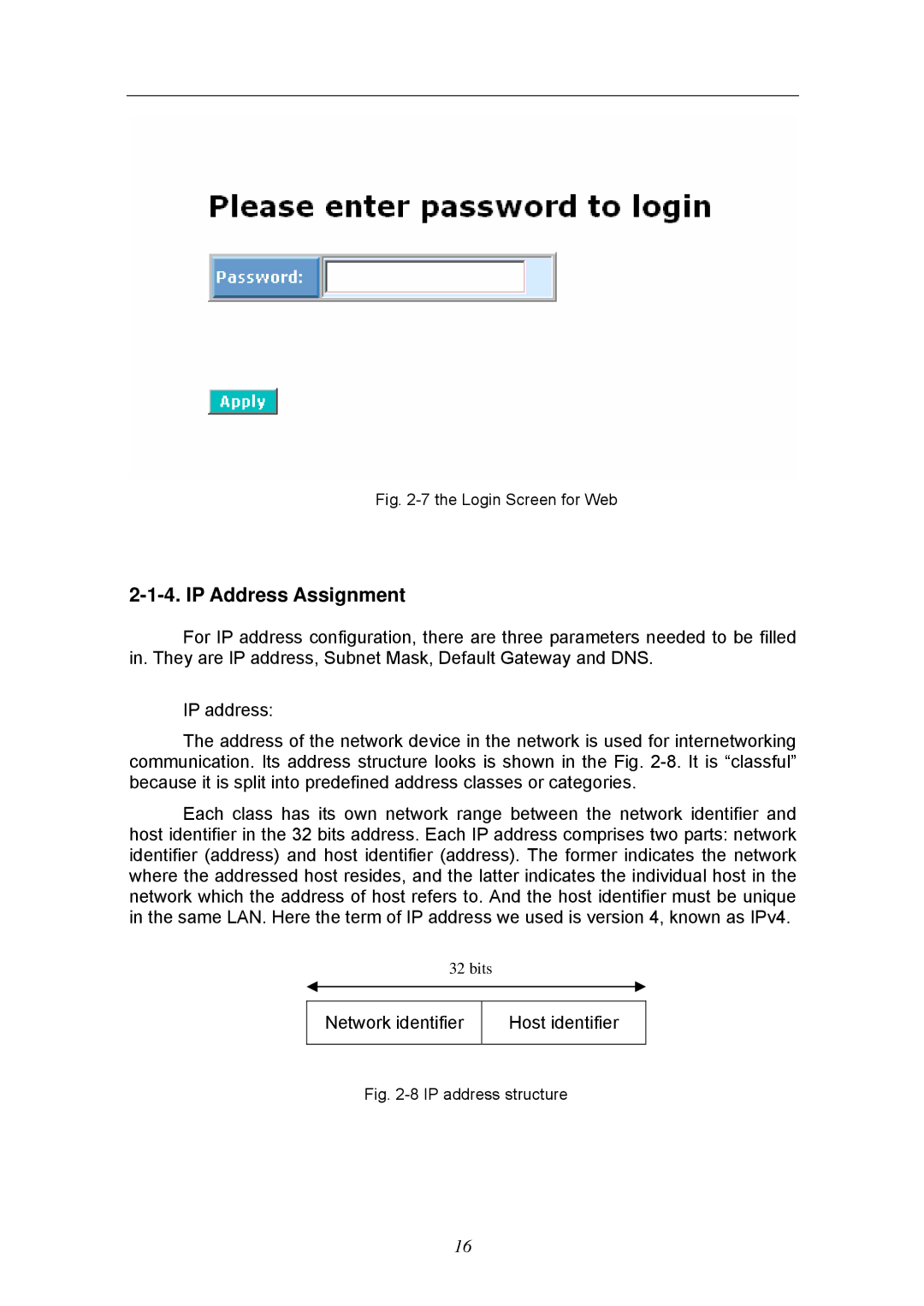 KTI Networks KGS-2404 manual IP Address Assignment, Login Screen for Web 