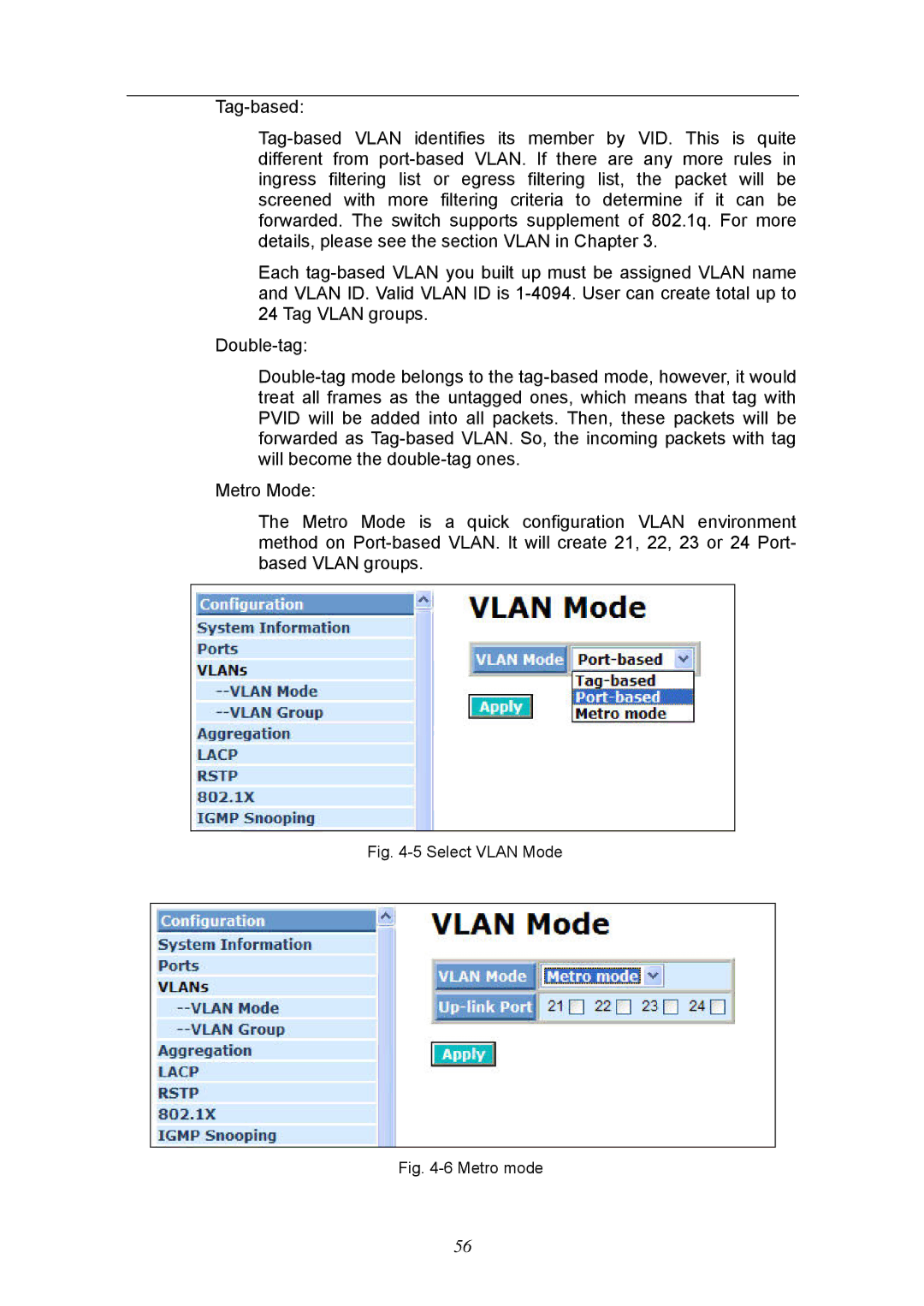 KTI Networks KGS-2404 manual Select Vlan Mode 