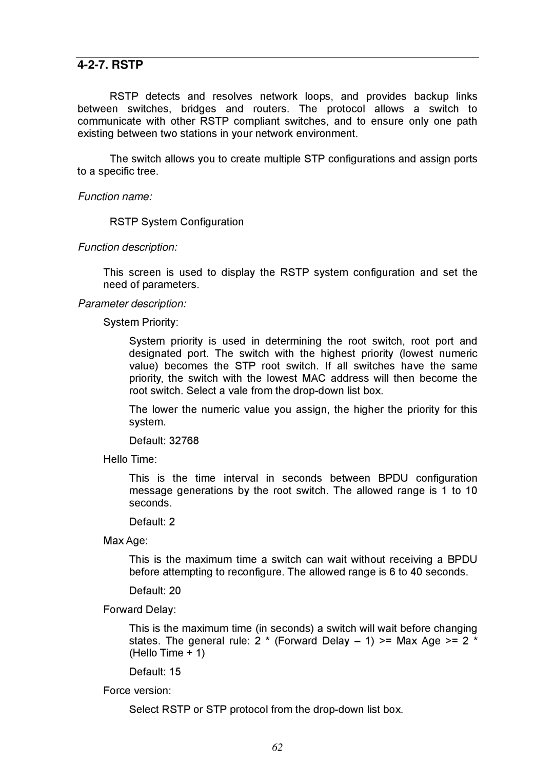 KTI Networks KGS-2404 manual Rstp 