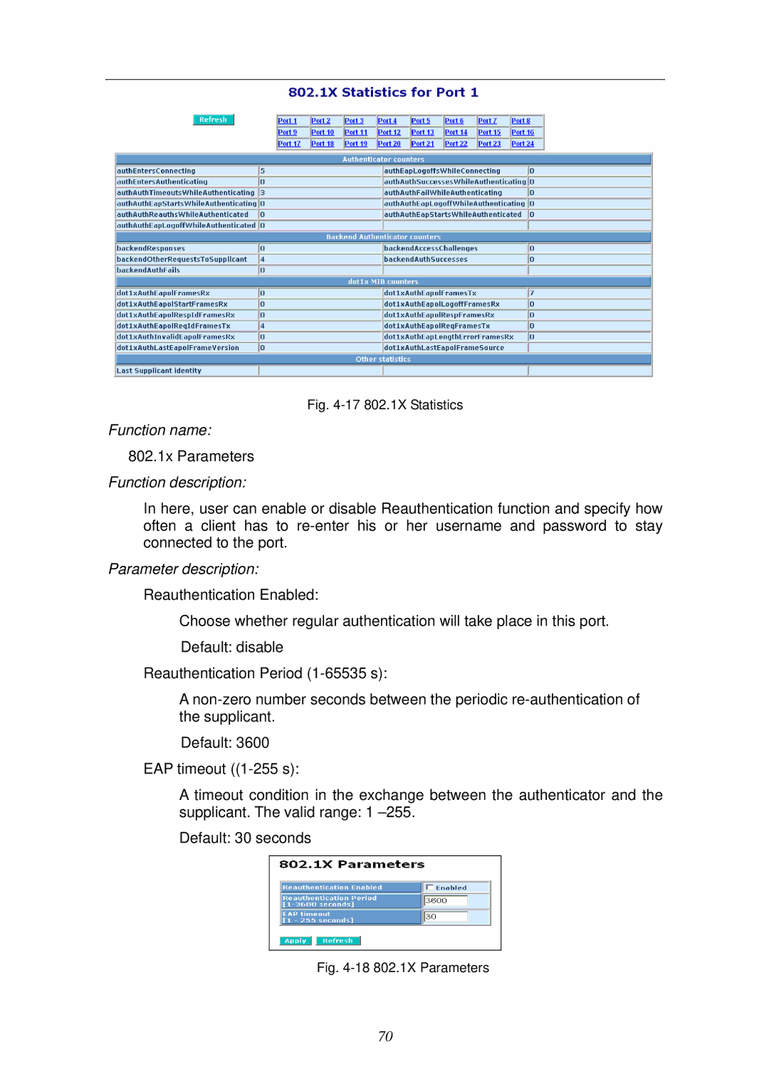 KTI Networks KGS-2404 manual 802.1x Parameters 