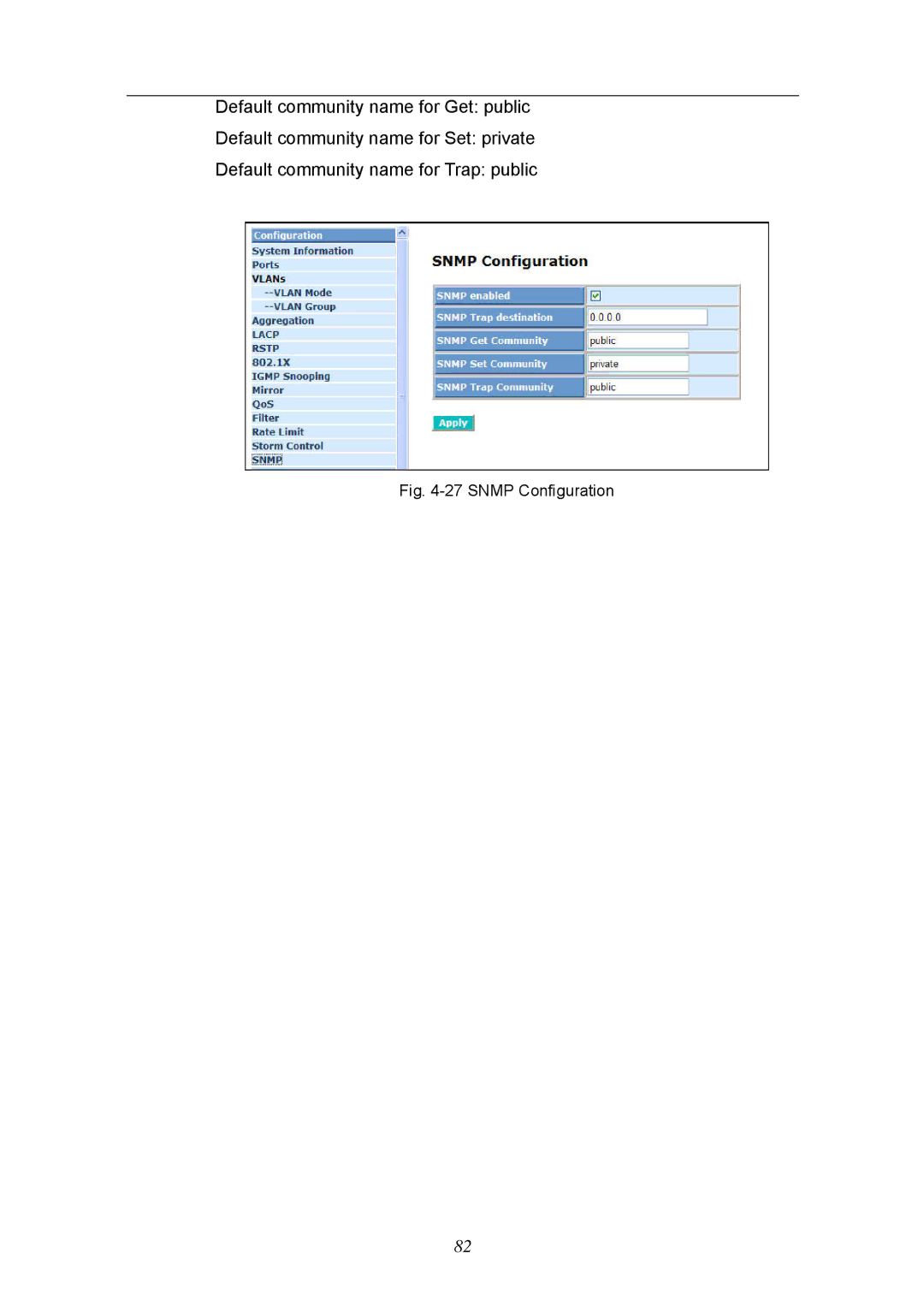 KTI Networks KGS-2404 manual Snmp Configuration 