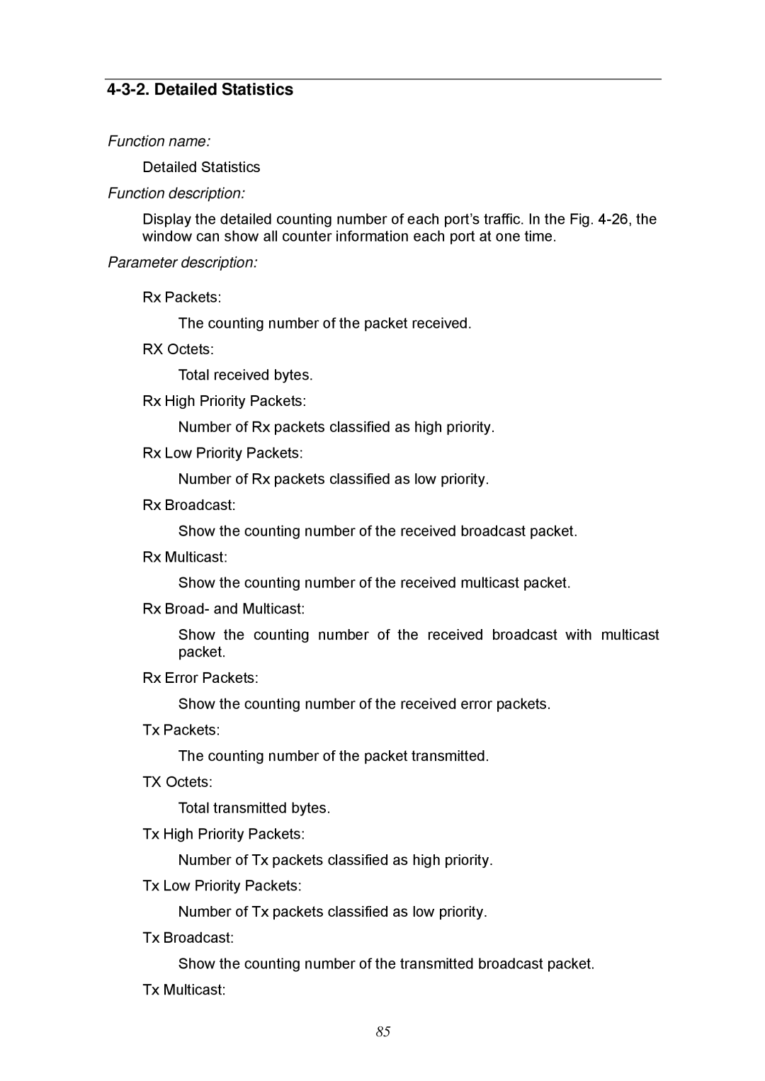 KTI Networks KGS-2404 manual Detailed Statistics 