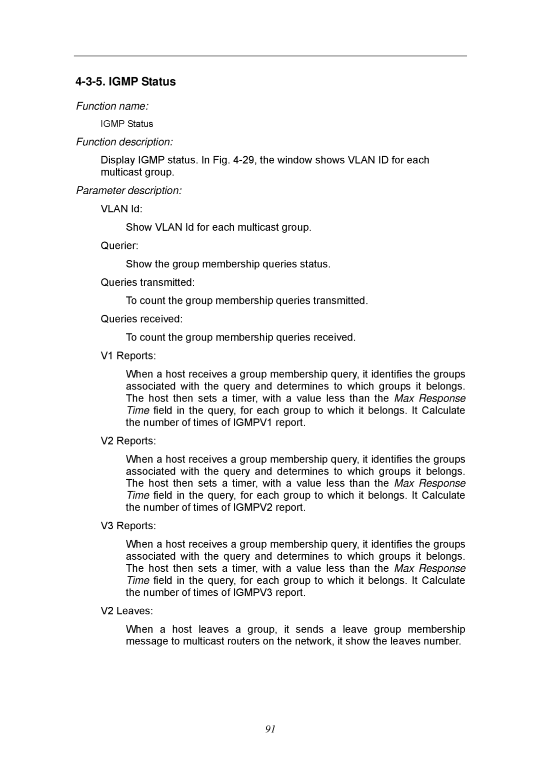 KTI Networks KGS-2404 manual Igmp Status 