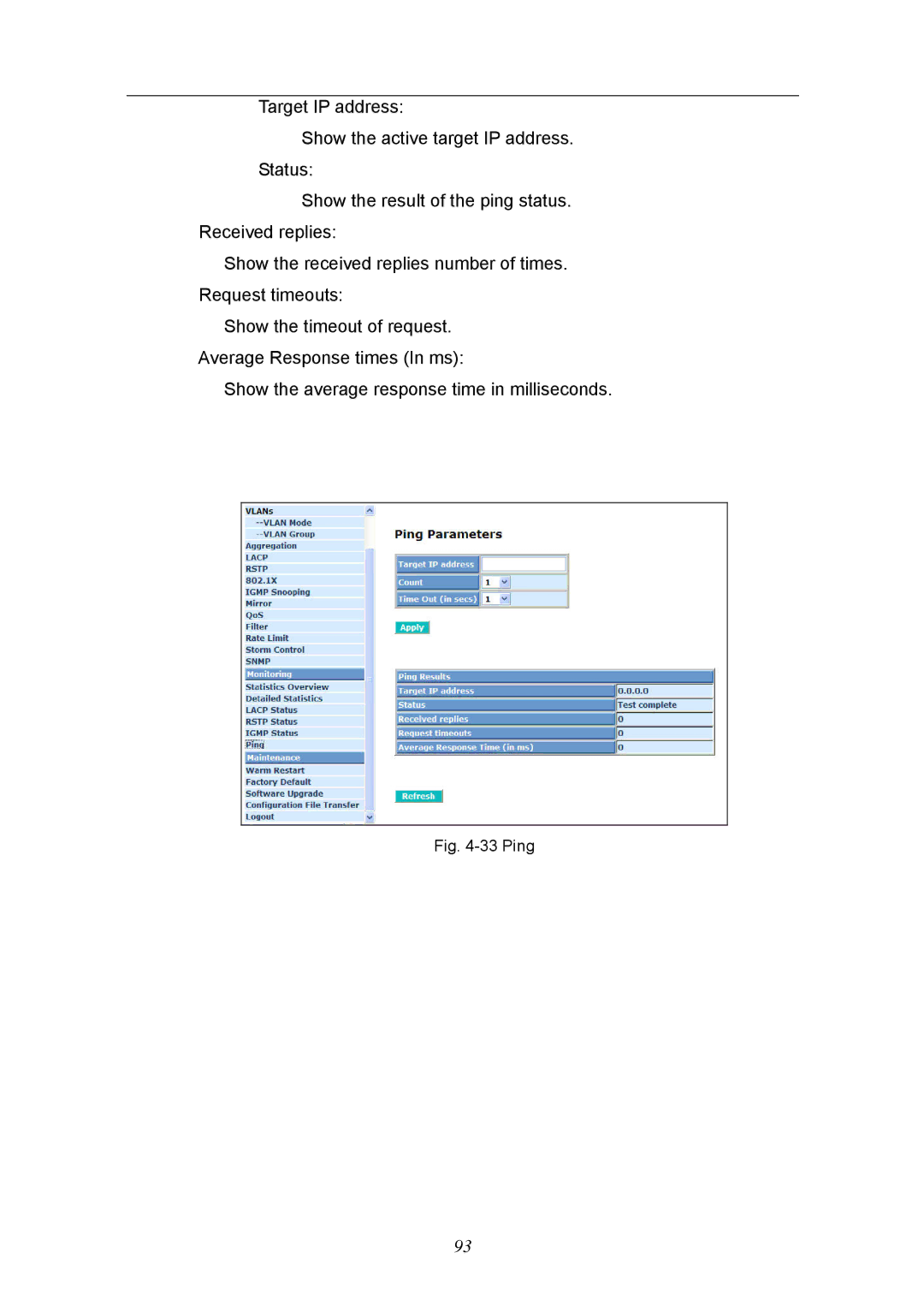 KTI Networks KGS-2404 manual Ping 