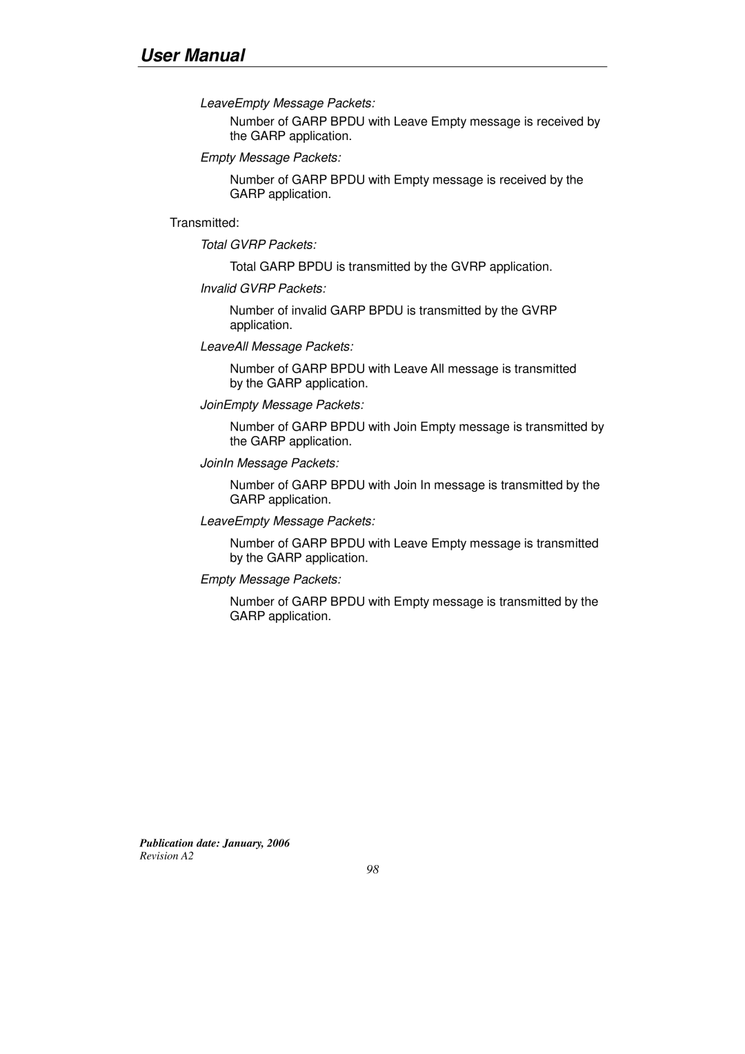 KTI Networks KGS-2416 user manual LeaveEmpty Message Packets 