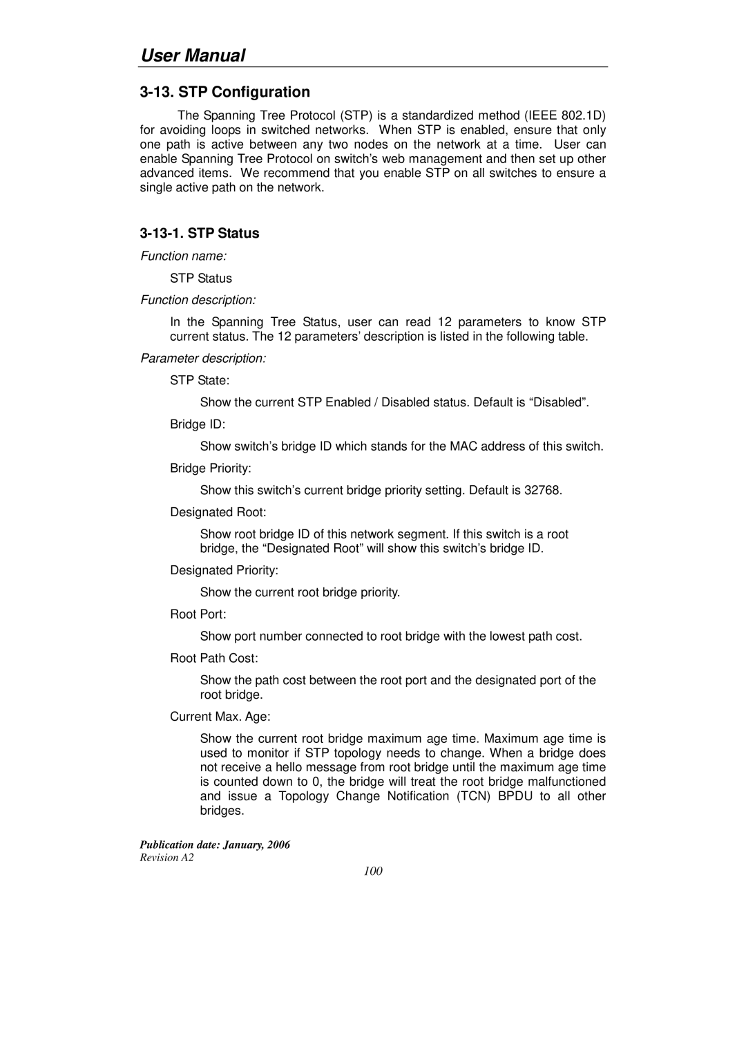 KTI Networks KGS-2416 user manual STP Configuration, STP Status 