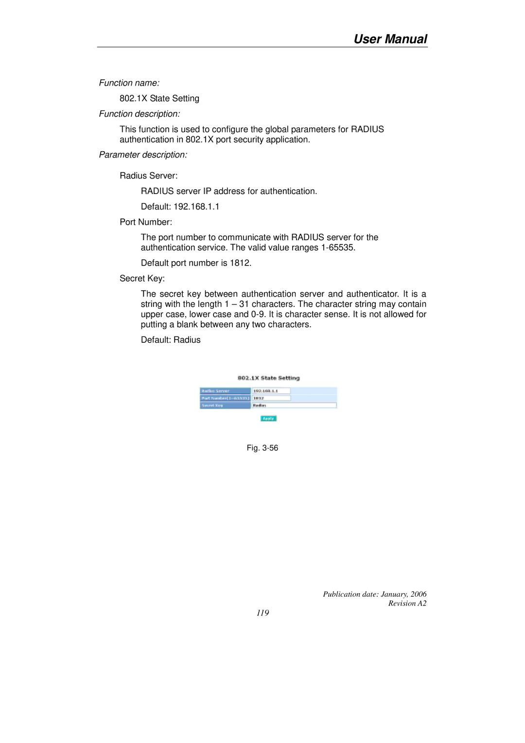 KTI Networks KGS-2416 user manual 802.1X State Setting 