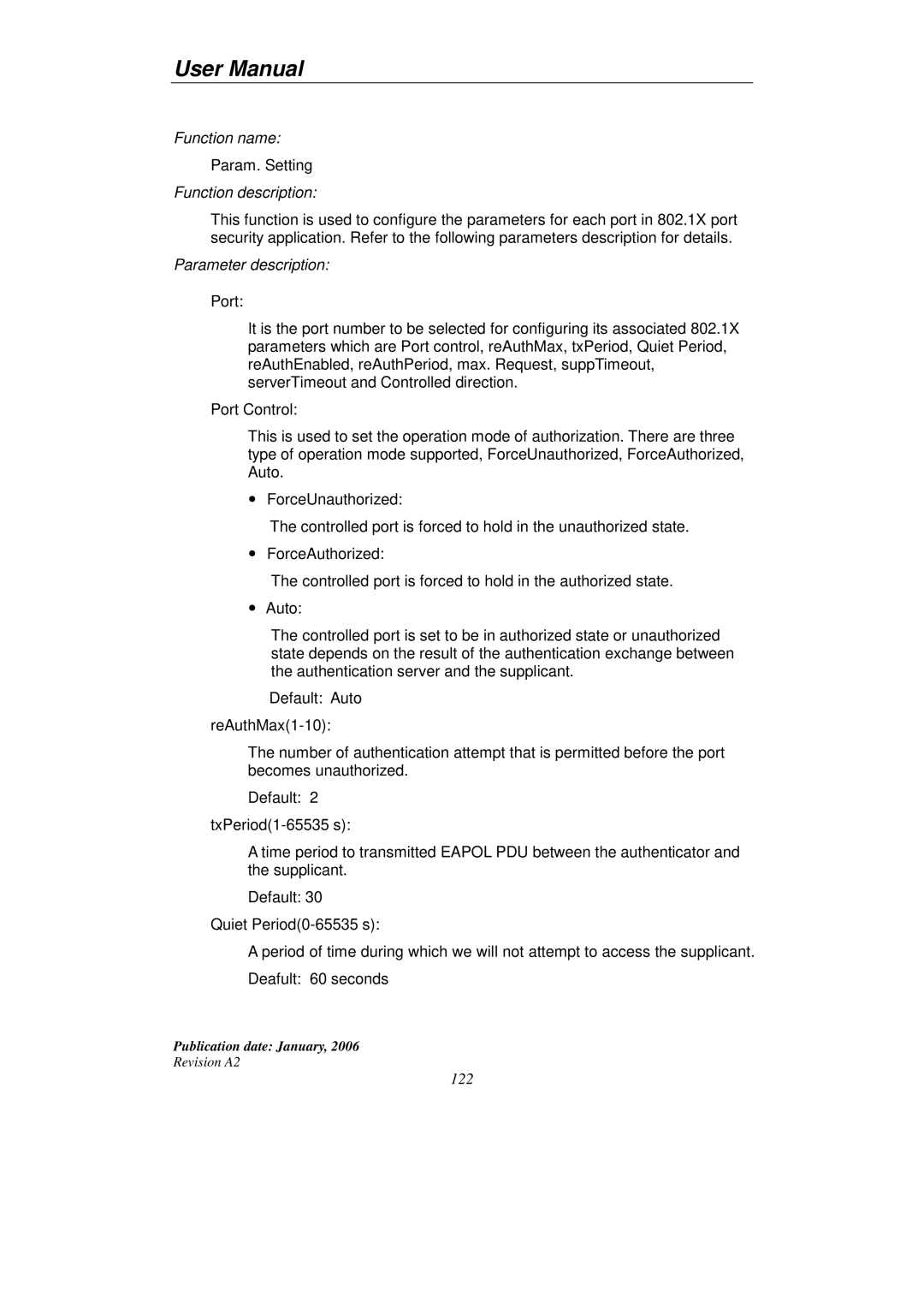 KTI Networks KGS-2416 user manual Param. Setting 