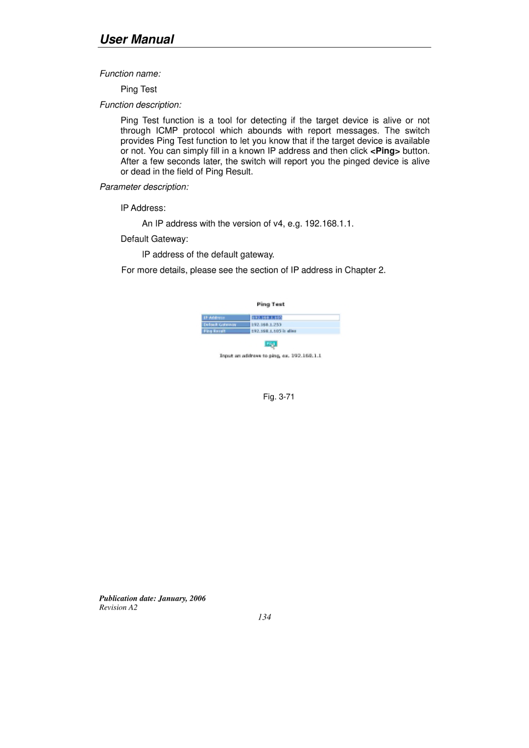 KTI Networks KGS-2416 user manual Ping Test 