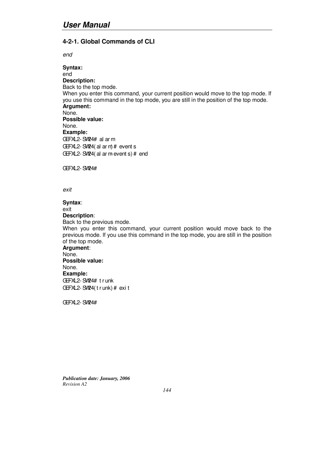 KTI Networks KGS-2416 user manual Global Commands of CLI 