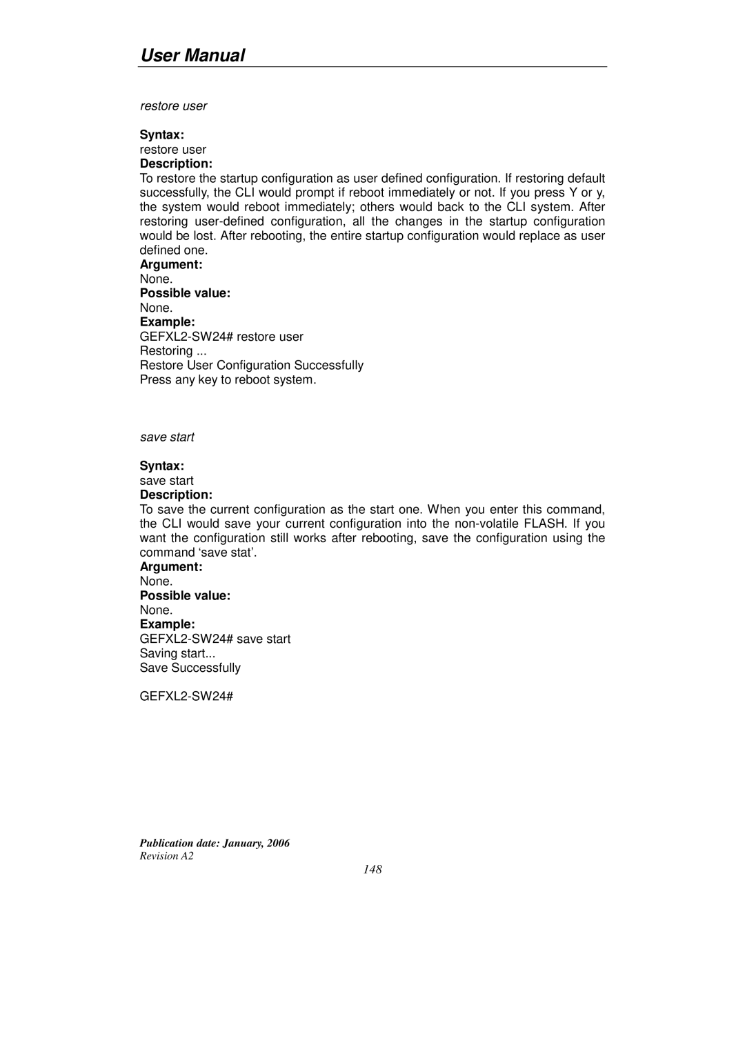 KTI Networks KGS-2416 user manual Restore user 