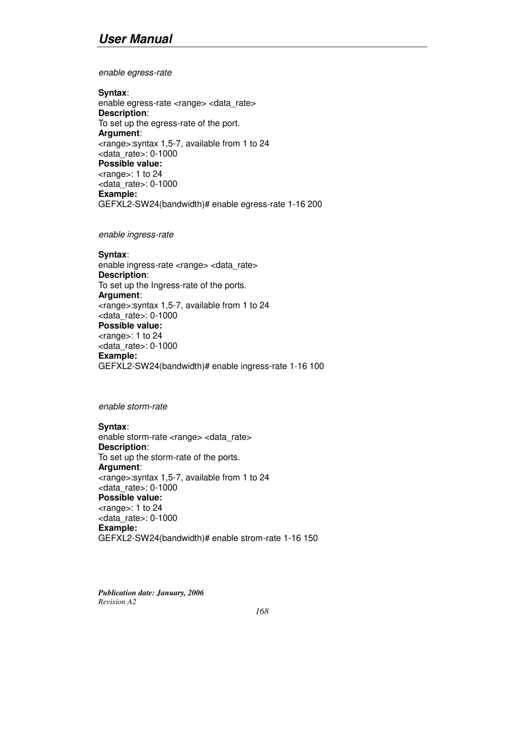 KTI Networks KGS-2416 user manual Possible value range 1 to 24 datarate Example 