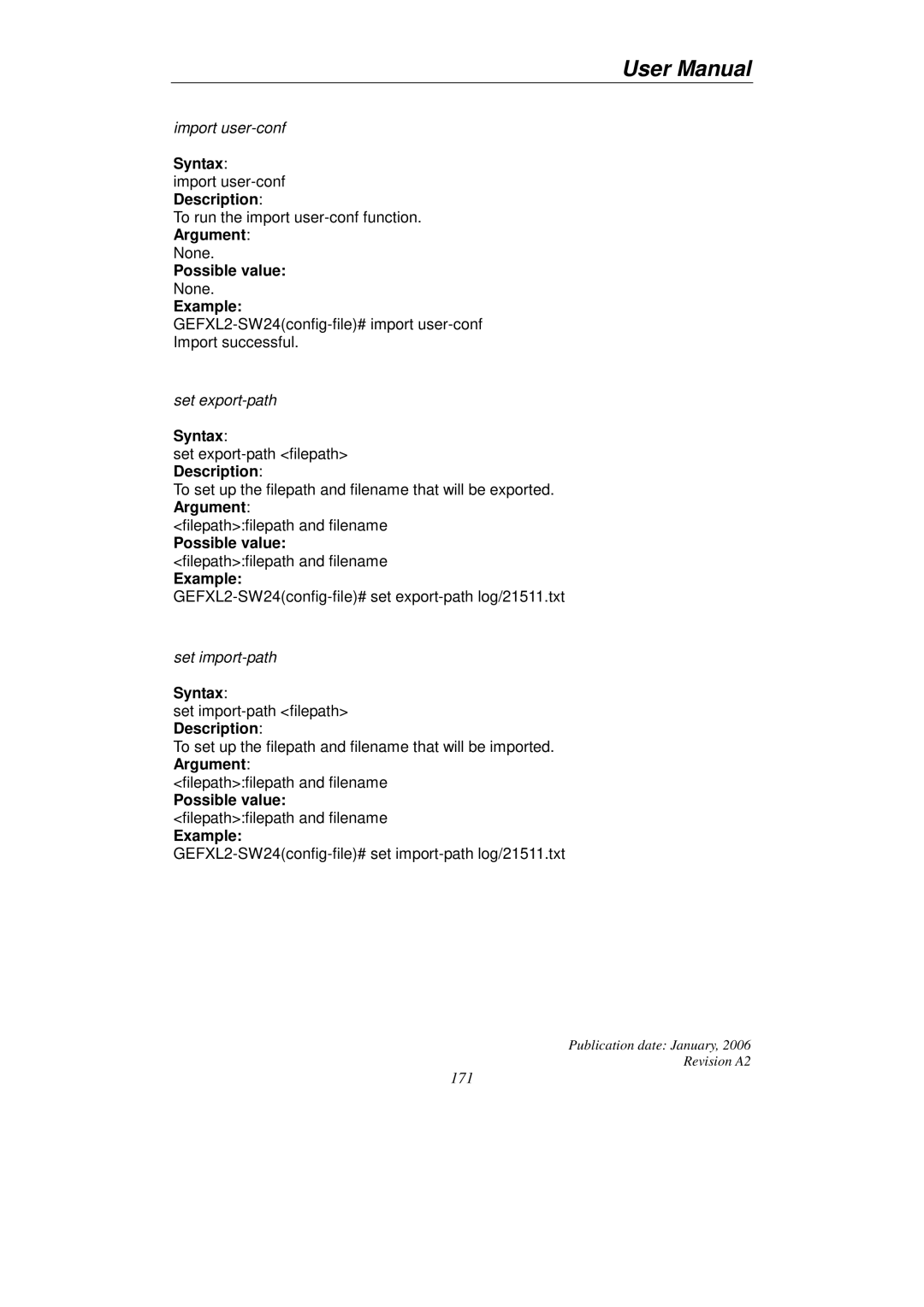 KTI Networks KGS-2416 user manual Possible value filepathfilepath and filename Example 