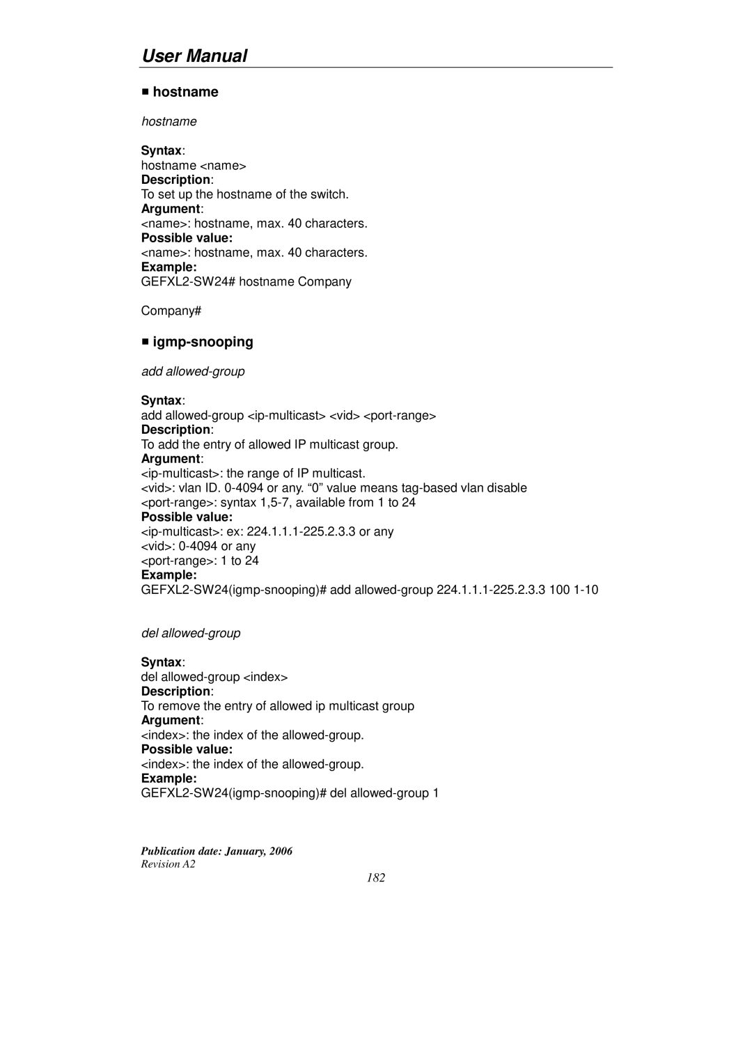 KTI Networks KGS-2416 user manual Hostname, Igmp-snooping 