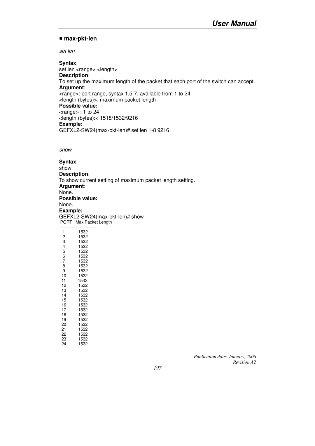 KTI Networks KGS-2416 user manual Max-pkt-len, Possible value range 1 to 